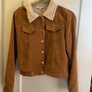 Faux Corduroy Jacket with Sherpa collar, brown, women’s size small, FAVLUX